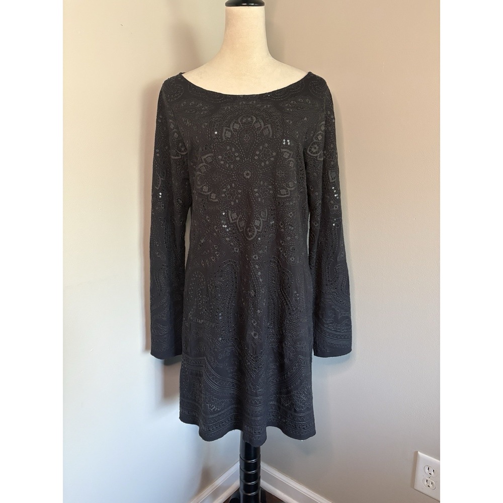 Calypso St Barth Savvy Sequin Embroidered Dress Tunic L Charcoal Gray Black Knit - Picture 1 of 8